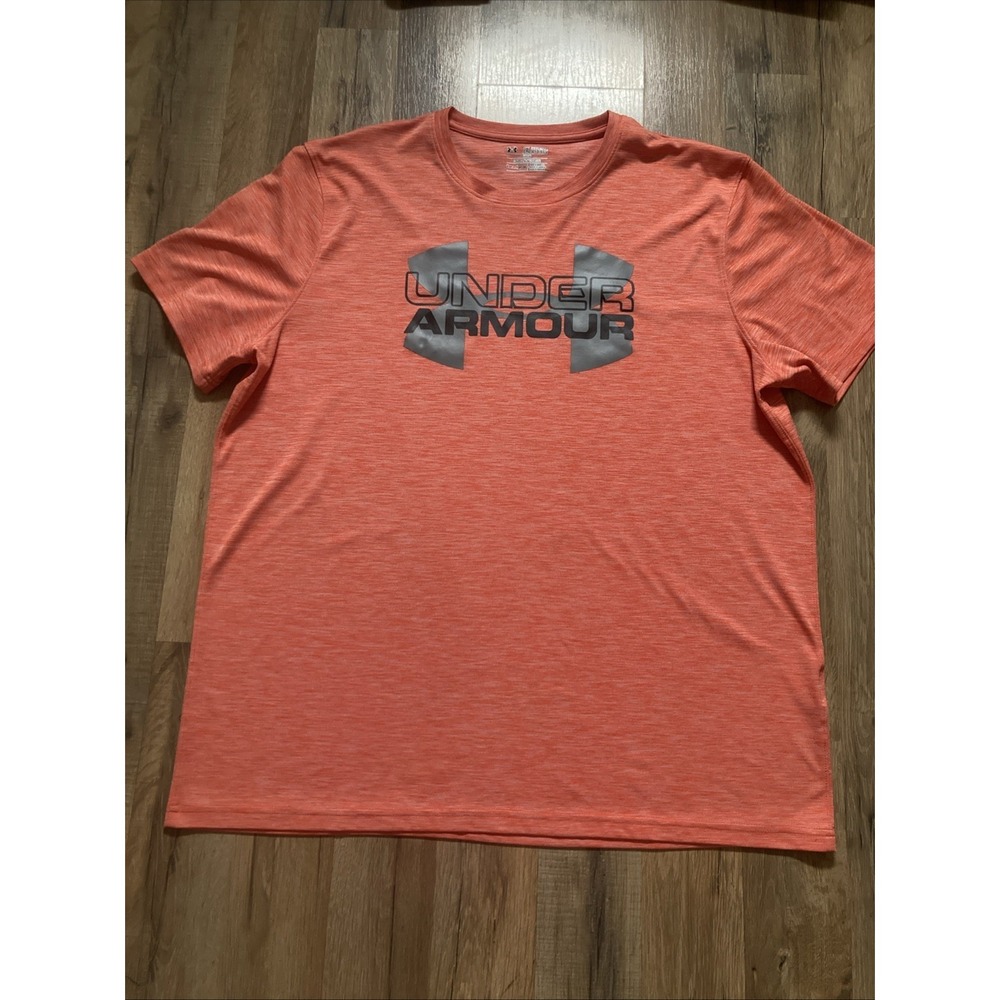 Under Armour T-Shirt Men's 2XL Orange HeatGear Loose Fit‎ Graphic Logo Athletic